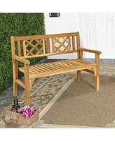 Sugift Patio Foldable Bench with Curved Backrest and Armrest