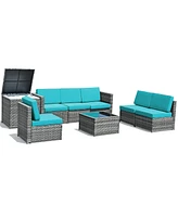 Sugift 8 Piece Wicker Sofa Rattan Dinning Set Patio Furniture with Storage Table