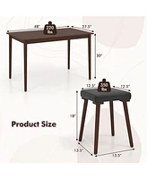 Sugift 5 Piece Dining Table Set for 4 with 4 Upholstered Stools and Rubber Wood Legs