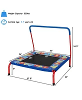 Gymax 36'' Kids Square Trampoline Indoor Outdoor Rebounder W/Foam Handrail Alphabet Pad