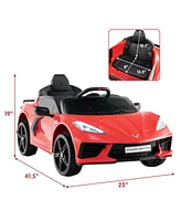 Hongge 12V Electric Kids Ride On Car Licensed Chevrolet Corvette C8 with Remote Control Ages 3+ Years Old-Red