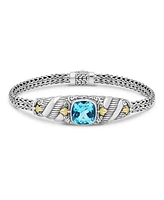 Devata Blue Topaz & Bali with Dragon Bone Chain Bracelet in Sterling Silver and 18K Gold, Large 8.0 in