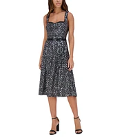 kensie Women's Sequin-Mesh Matte-Satin Midi Dress