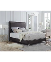 Inspired Home Samuele Pu Leather Nailhead Trim Platform Bed King Size