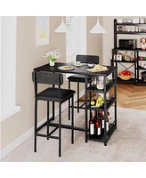 gaomon Dining Table Set for 2, Bar Table and Chairs for 2, Kitchen Table Set with 2 Upholstered Chairs,3 Large Storage Shelves,Black