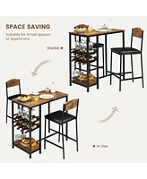 gaomon Bar Table Set for 2 with Footrest, Kitchen Dining Table with 2 Upholstered Chairs,Brown