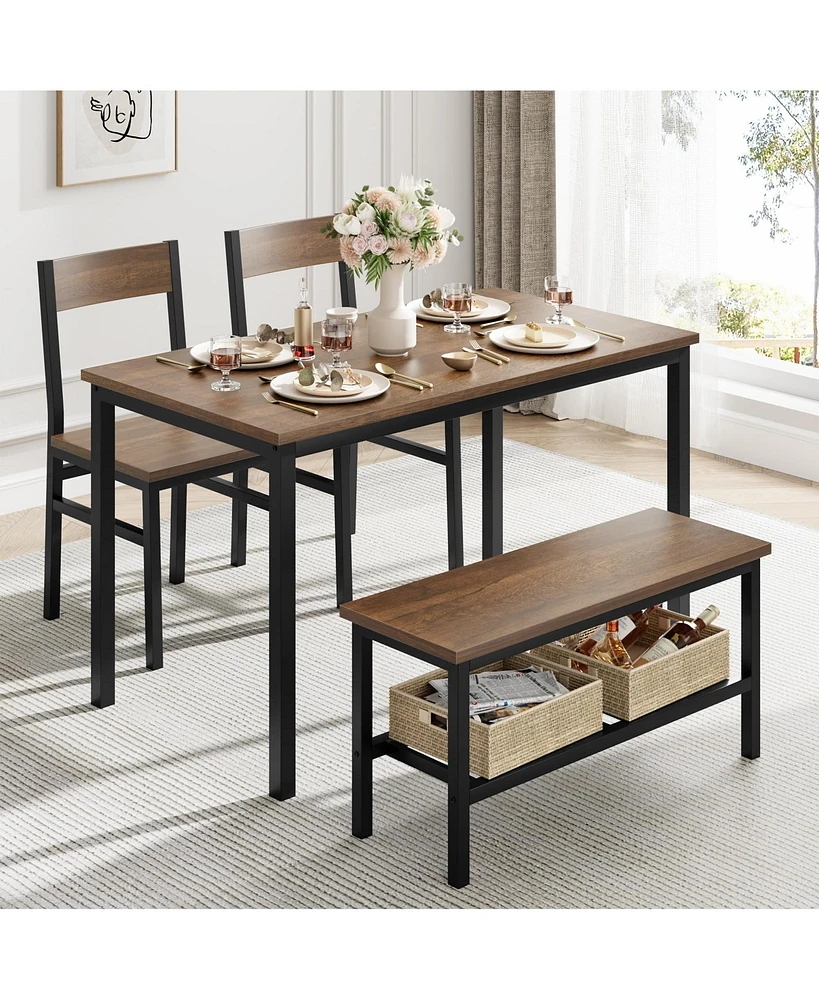 gaomon Dining Table Set for 4, Modern Kitchen Table with 2 Chairs and Bench , 4-Person Dining Room Table Set