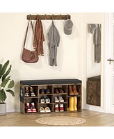 gaomon 41 Inches Shoe Bench with Cushion, Shoe Rack Bench, Ten Cubbies Storage Entryway Bench with Adjustable Shelves