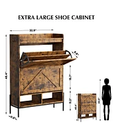gaomon Shoe Cabinet with 2 Flip-Up Drawers, Hidden Shoe Storage Cabinet with Open Storage for Entryway, Hallway, Bedroom