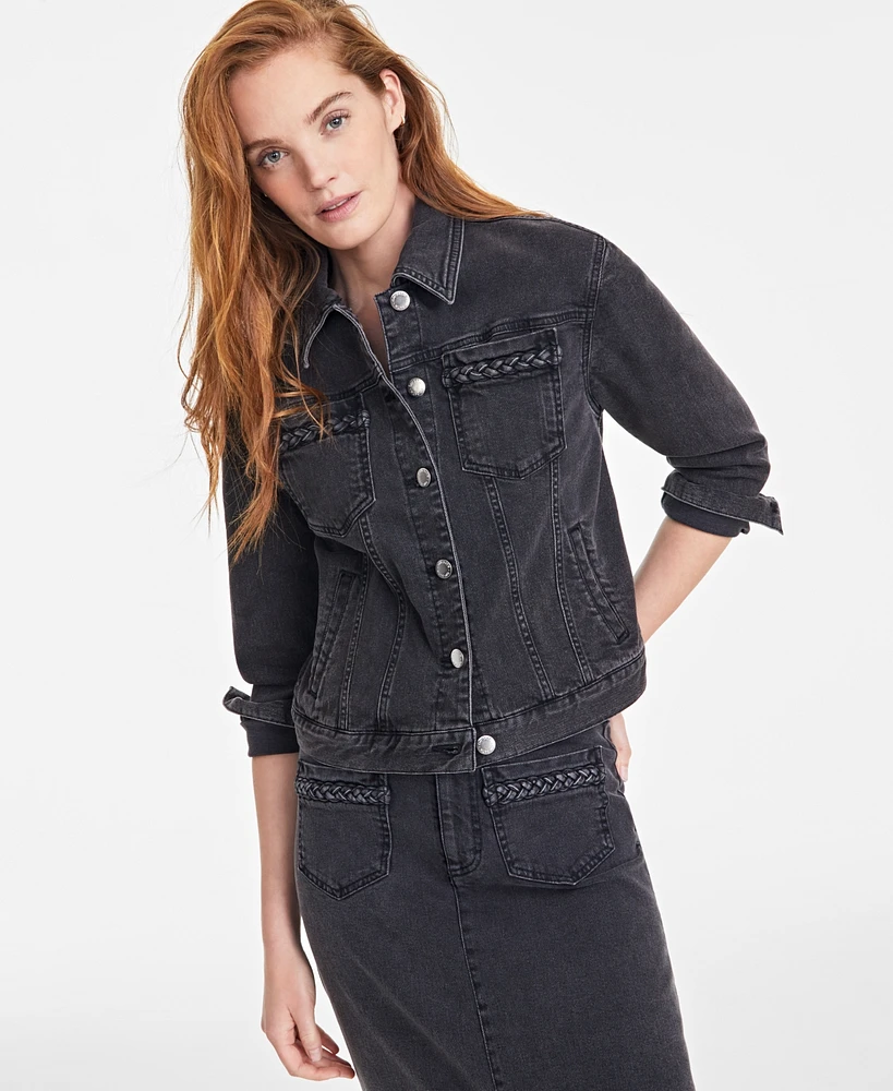 On 34th Women's Braided-Trim Trucker Denim Jacket, Exclusively at Macy's