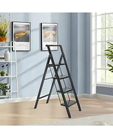 Flynama 4 Aluminum Step Ladder, 4 Step Stool Folding Step Stool with Handrails, Sturdy Step Stool for Adult, Gorilla Ladders 500LBS Capacity Sturdy& P