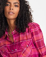 On 34th Women's Plaid Puff Sleeve Flannel Shirt, Exclusively at Macy's