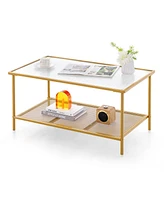 Givimo 2-Tier Coffee Table with Shelf Center Tea Table with Tempered Glass Top