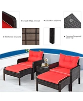 Vebreda 5 Pieces Patio Rattan Sofa Ottoman Furniture Set with Cushions