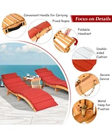 Inolait 3 Pieces Folding Patio Eucalyptus Wood Lounge Chair Set with Foldable Side Table