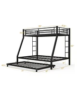 Sugift Twin Over Full Bunk Bed Frame with Trundle for Guest Room