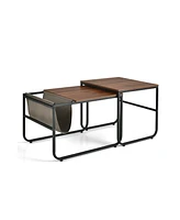 Givimo Set of 2 Nesting Coffee Tables with Side Pocket for Living Room Bedroom