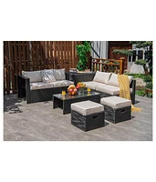 Vebreda 8 Pieces Patio Rattan Storage Table Furniture Set