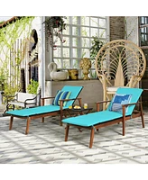 Inolait 3 Pieces Portable Patio Cushioned Rattan Lounge Chair Set with Folding Table