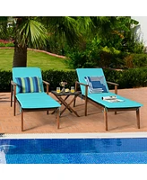 Inolait 3 Pieces Portable Patio Cushioned Rattan Lounge Chair Set with Folding Table