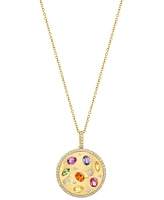 Effy Multi-Gemstone (1-1/6 ct. t.w.) & Diamond (1/3 ct. t.w.) Disc Pendant Necklace in 14k Gold, 18" + 1" extender