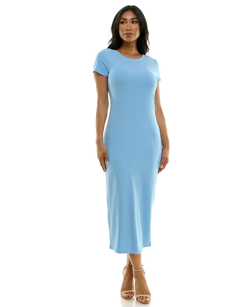 Bebe Women's Rib Maxi T-shirt Dress, Small, Light/Pastel Blue