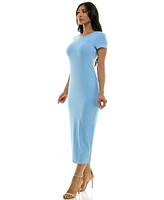 Bebe Women's Rib Maxi T-shirt Dress, Small, Light/Pastel Blue