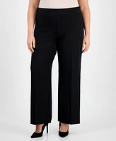 Anne Klein Plus Pull-On Wide-Leg Crepe Pants