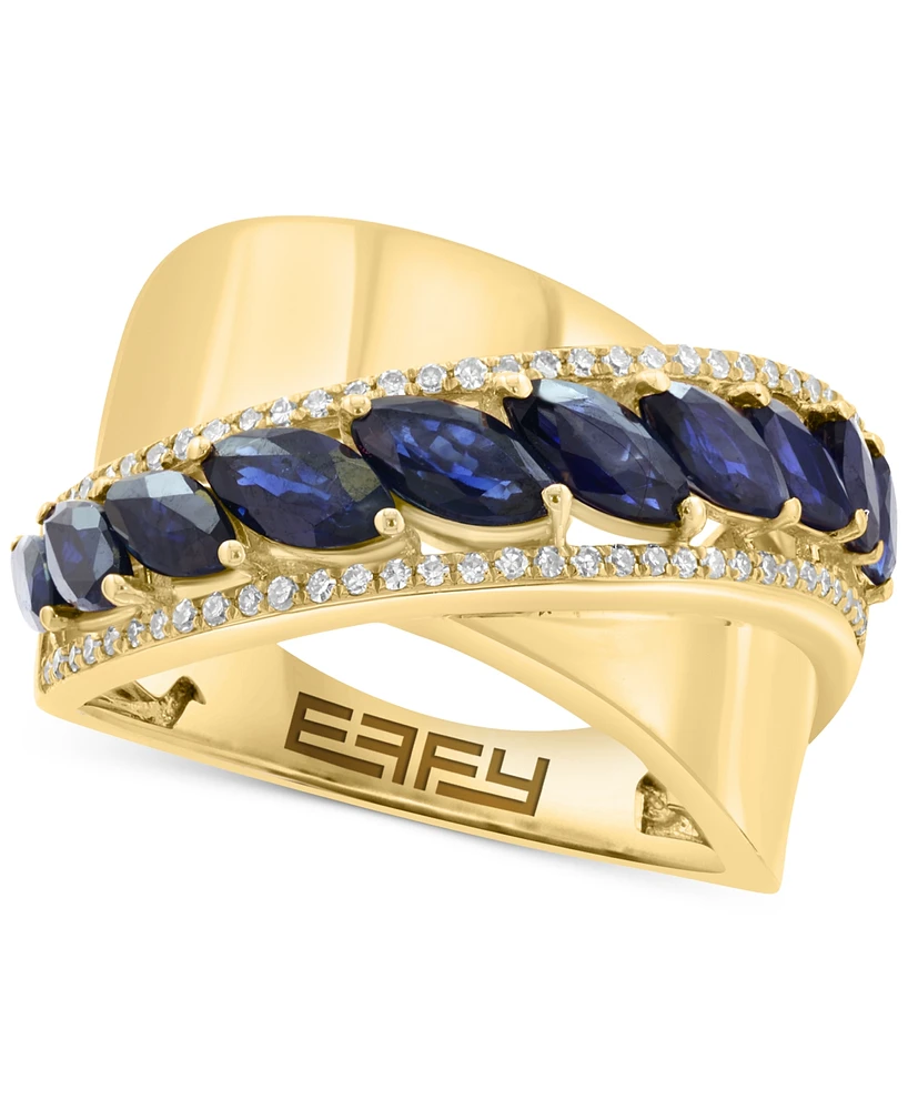 Effy Blue Sapphire (1-3/4 ct. t.w.) & Diamond (1/5 ct. t.w.) Statement Ring in 14k Yellow Gold