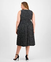 Anne Klein Plus Dot-Print Pleated Midi Dress