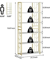 gaomon 6 Tier Bookshelf, Tall Bookcase Freestanding Display Shelf with Metal Frame & Large Storage