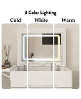 Famapy White Closet Drawer Vanity With Light Mirror And Stool