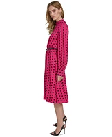 Halston Women's Dot-Print Belted Keyhole Midi Dress