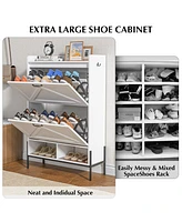 gaomon Shoe Cabinet with 2 Flip-Up Drawers, Hidden Shoe Storage Cabinet with Open Storage for Entryway, Hallway, Bedroom, Shoe Organizer Cabinet with