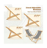Vebreda Folding Bamboo Sling Chair with Adjustable Backrest and Canvas