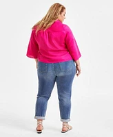 I.N.C. International Concepts Plus Size Linen Twist Hem Shirt Boyfriend Jeans Exclusively At Macys