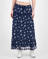 Celebrity Pink Juniors' Floral Tiered Lace-Trim Maxi Skirt