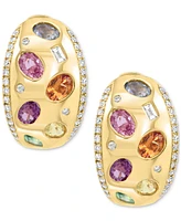 Effy Multi-Gemstone (2-1/20 ct. t.w.) & Diamond (1/3 ct. t.w.) Small Hoop Earrings in 14k Yellow Gold, 0.75"