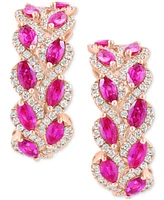 Effy Ruby (1-7/8 ct. t.w.) & Diamond (5/8 ct. t.w.) Hoop Earrings in 14k Rose Gold