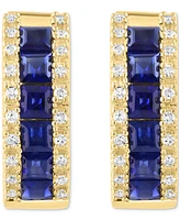 Effy Blue Sapphire (1-5/8 ct. t.w.) & Diamond (1/6 ct. t.w.) Small Hoop Earrings in 14k Yellow Gold, 0.62"