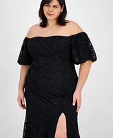 Emerald Sundae Plus Off-the-Shoulder Lace Gown, Created for Macy's