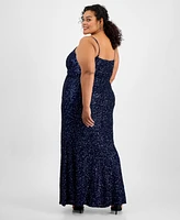 B Darlin Trendy Plus V-Neck Sleeveless Sequin Gown, Created for Macy's