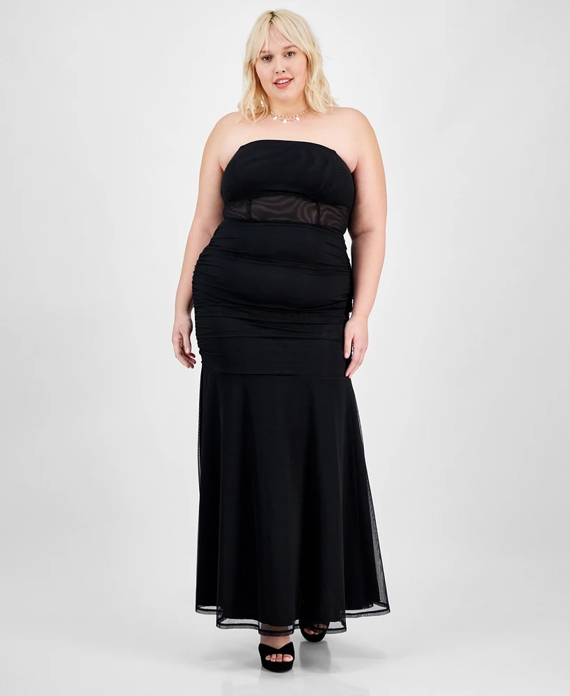 Pear Culture Trendy Plus Strapless Mesh Gown, Created for Macy's