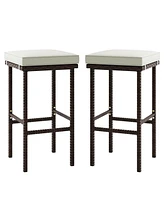 Skonyon Patio Wicker Bar Stools Set of 2 with Seat Cushions and Footrest