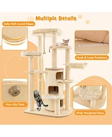 Sugift Multi-Level Cat Tree with 3-story Cat Condo-Beige