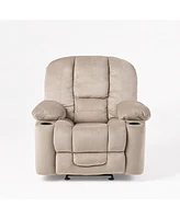 Luxurious Manual Recliner Chair In Coffee, Skin-Friendly Fabric, Dual Cup Holders