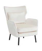 Wing Back Velvet Accent Chair, Modern Living Room Armchair Comfy Upholstered Single Sofa Chair for Bedroom Dorms Reading Reception Room with Metal Leg