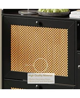 gaomon Shoe Cabinet, Natural Rattan Freestanding Shoe Organizer with 3 Flip-out Drawers and 4 Open Shelves Side Cabinet