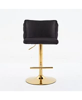 Swivel Barstools Adjusatble Seat Height With Gold-plating Base, Classic Velvet Upholstered Bar Stools with the whole Back Tufted, for Home Pub and Kit