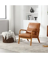 Streamdale Furniture Modern Accent Chair, Solid Wood Padding Lounge Armchairs With One pillow for Living Room, Bedroom, Guest Room (Light Brown Pu)